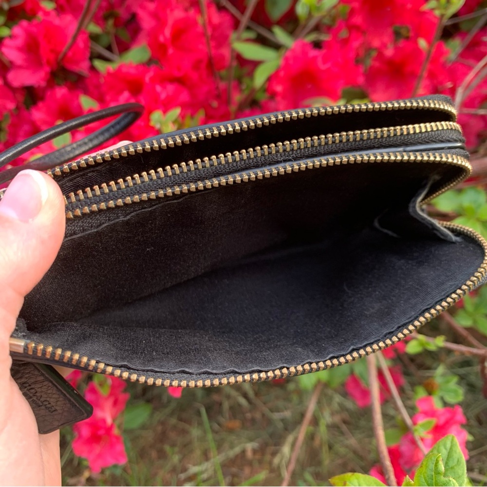 Black Leather Coach Wristlet Wallet Double Zip Around - Picture 8 of 10